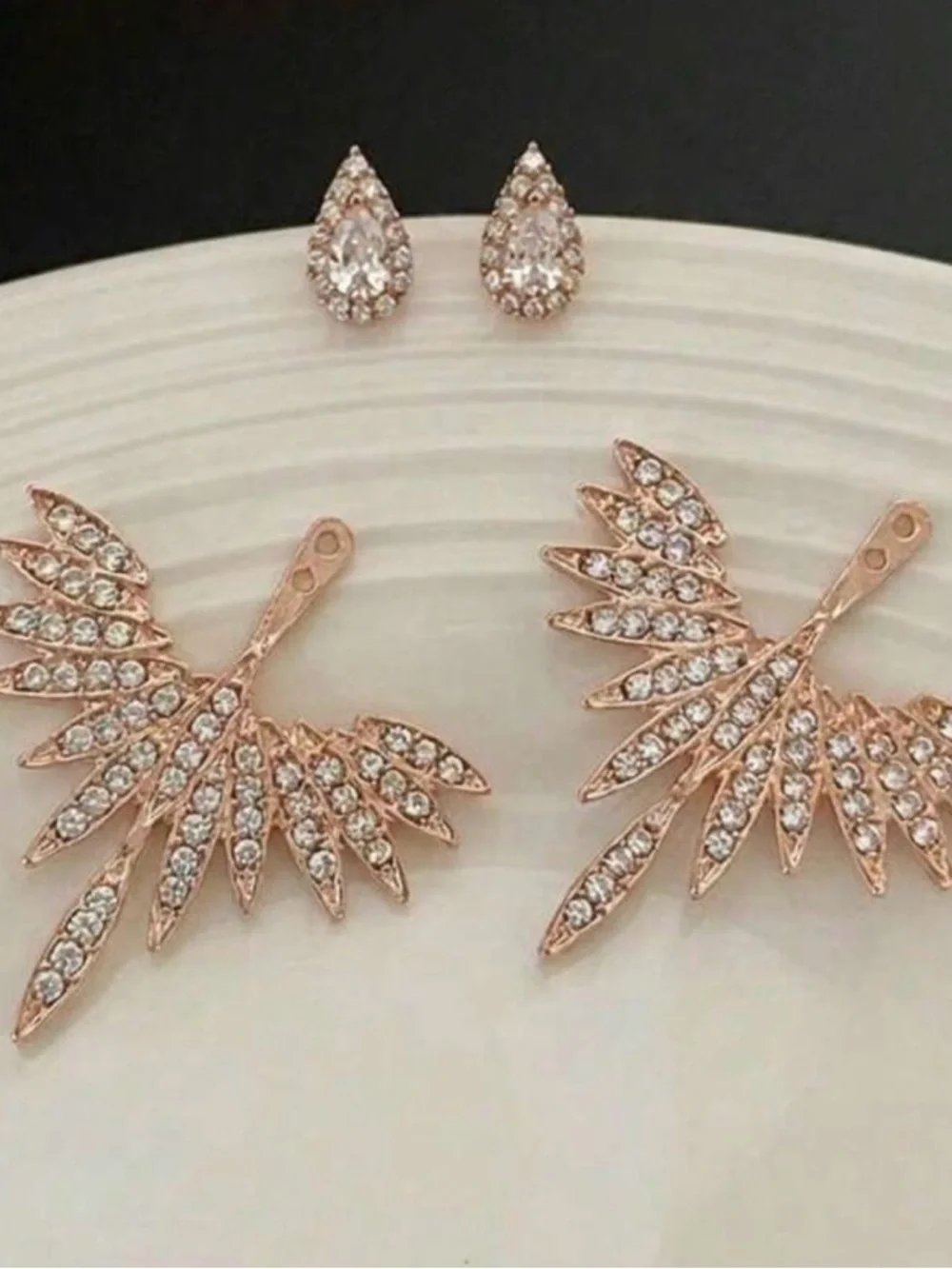 Gold Crystal Fan Drop Earrings - Women Jewelry